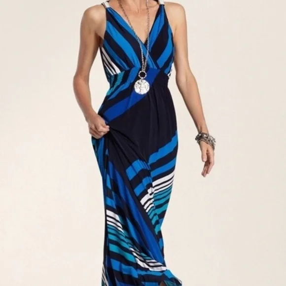 CHICOS Deep V Print Maxi Dress Chicos Size 2 - Picture 2 of 14